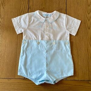 Vintage Feltman Bros Heirloom blue and white Bobby Suit Size 6 months